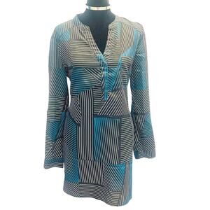 Trouvé Patterned Shirt Dress Small Mixed Stripe Geometric Long Sleeve
